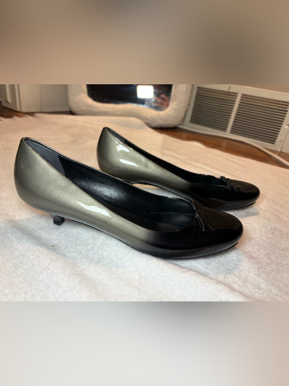 Prada Black and Metallic Grey Two-Tone Kitten Heel Flats